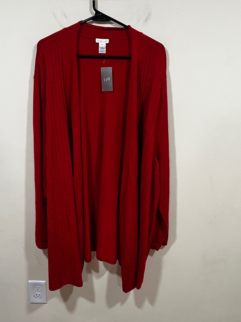 NWT J.Jill bright red, open-front ribbed knit long cardigan sweater cashmere 4X